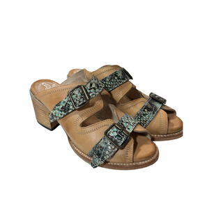 Free Bird by Steven Beige Leather Snack Skin Mule Sandals Size L8